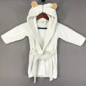 Natemia Bath Robe Toddlers 2Y-3Y White Towel Hooded Tie LS Organic Bamboo Cotton